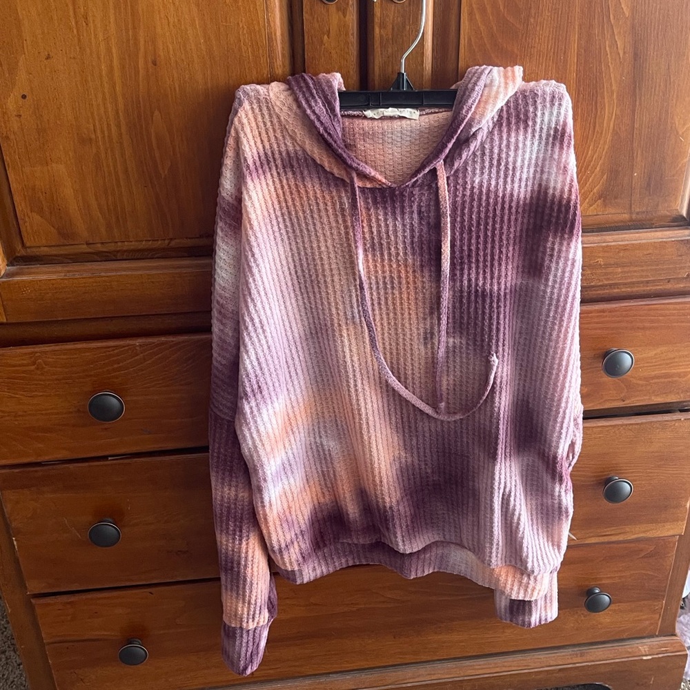 Hooded Purple and Pink Tie Die Top